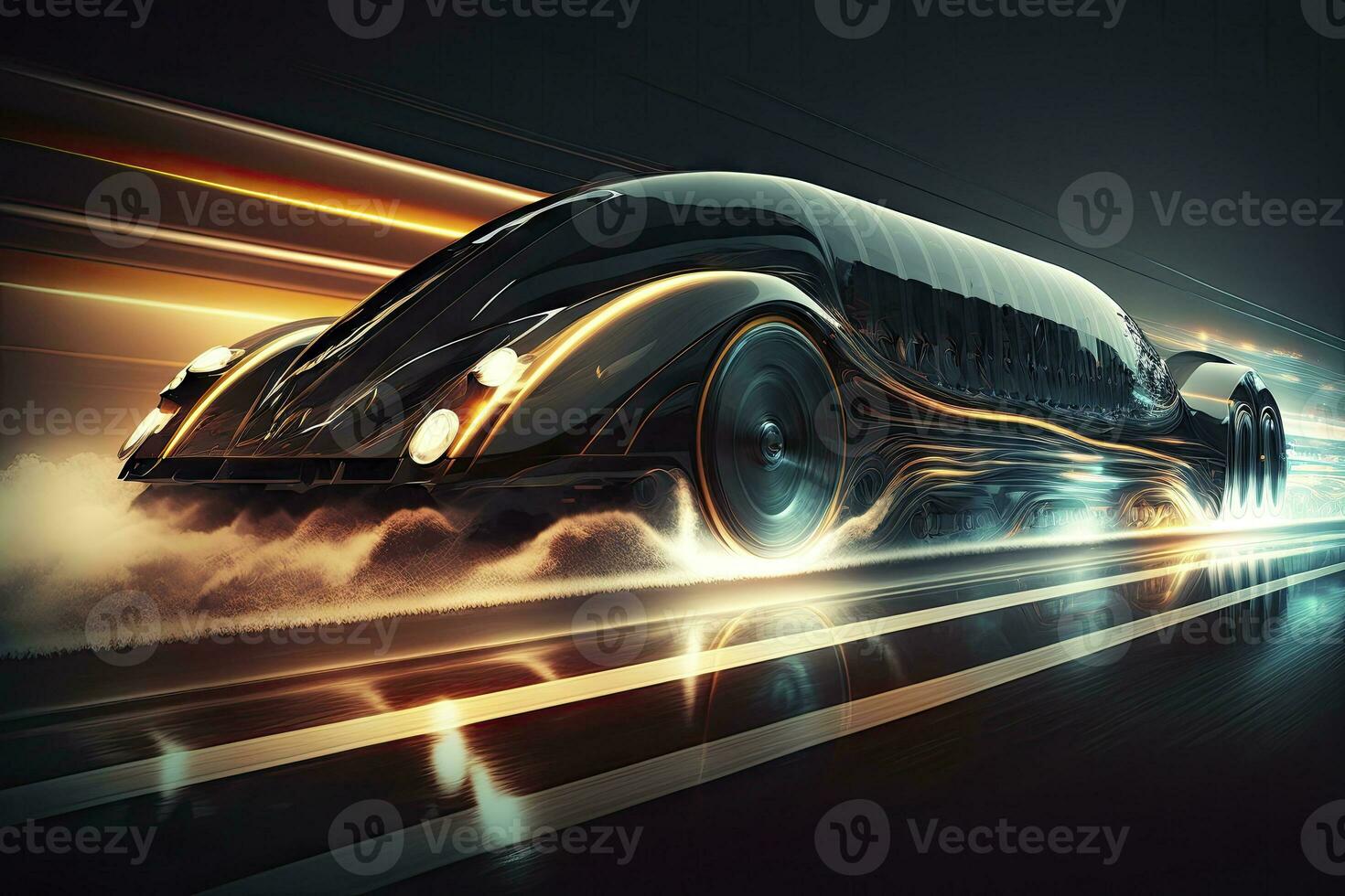 Speeding Through the Night Futuristic Car with Motion Blur photo