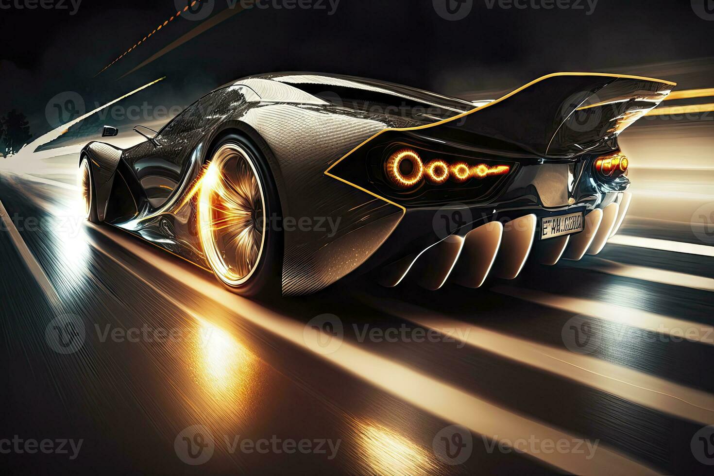 Speeding Through the Night Futuristic Car with Motion Blur photo