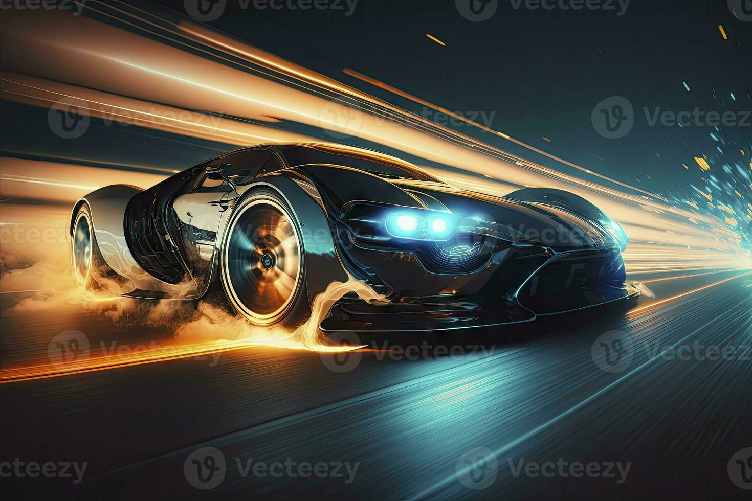 Speeding Through the Night Futuristic Car with Motion Blur photo