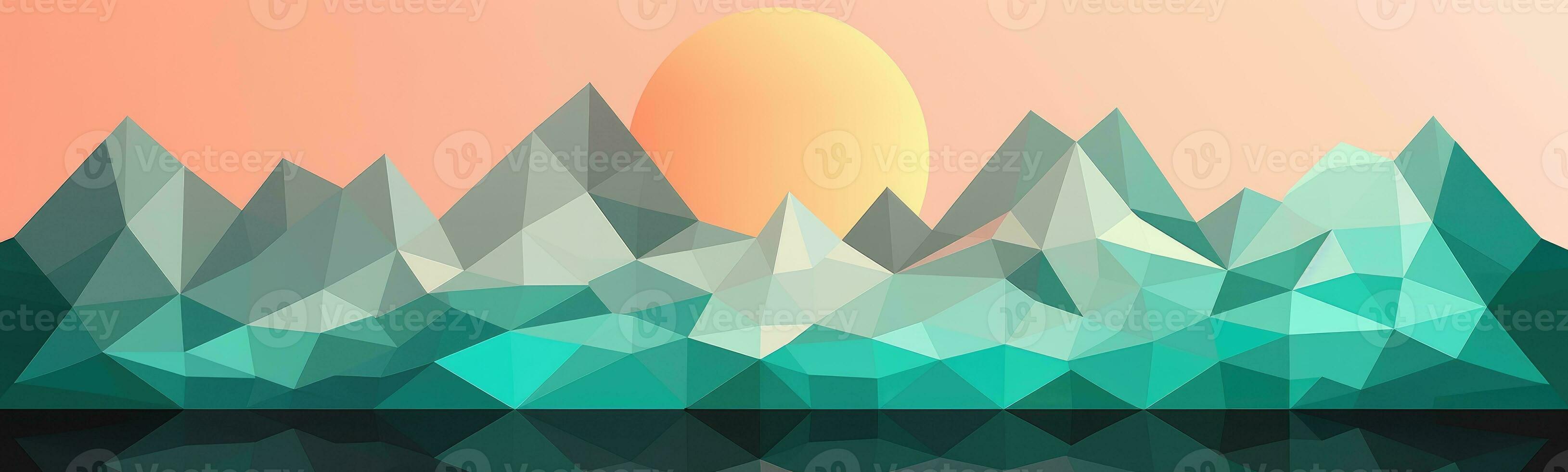 Pastel Geometric Mountain and Beach Landscape with Sun photo