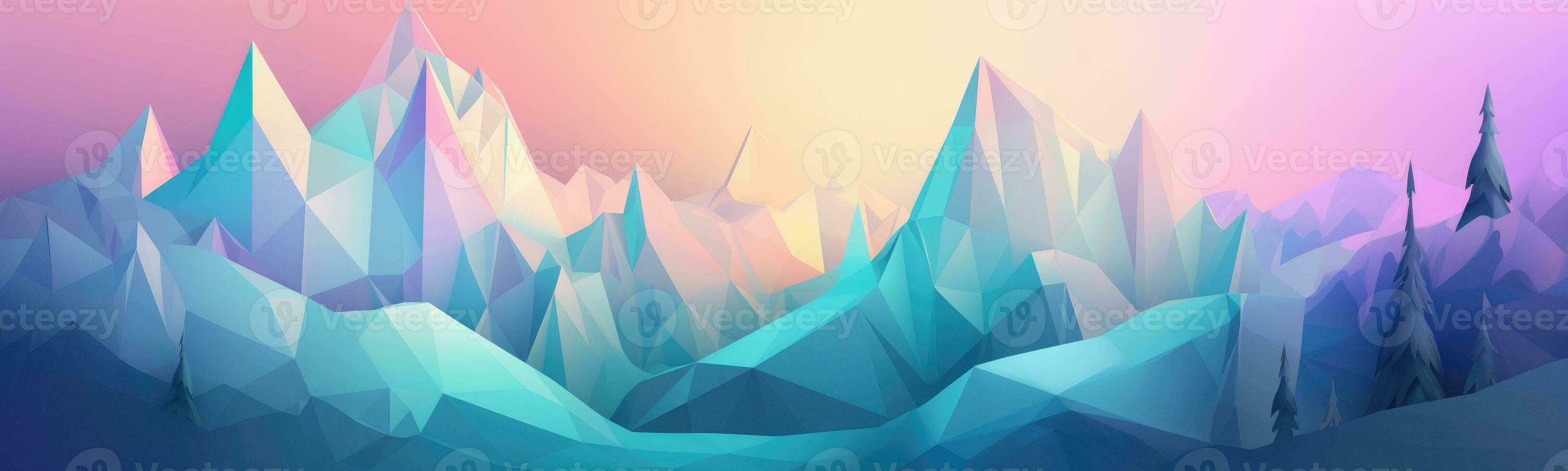 Pastel Gradient Geometric Mountain Range with Sun photo