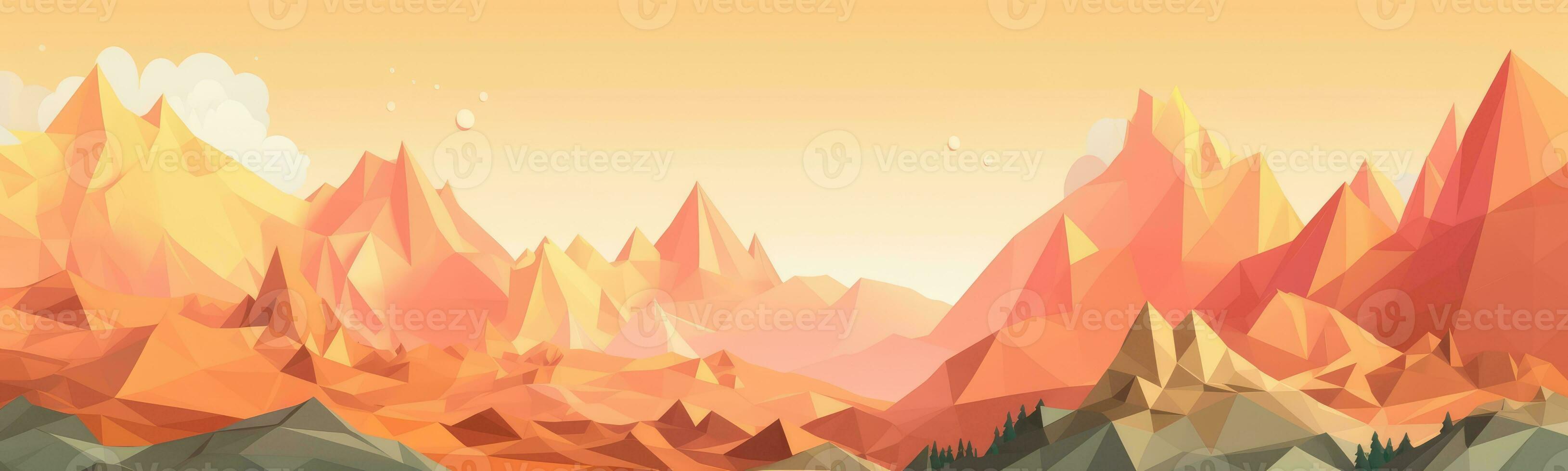 Pastel Gradient Geometric Mountain Range with Sun photo