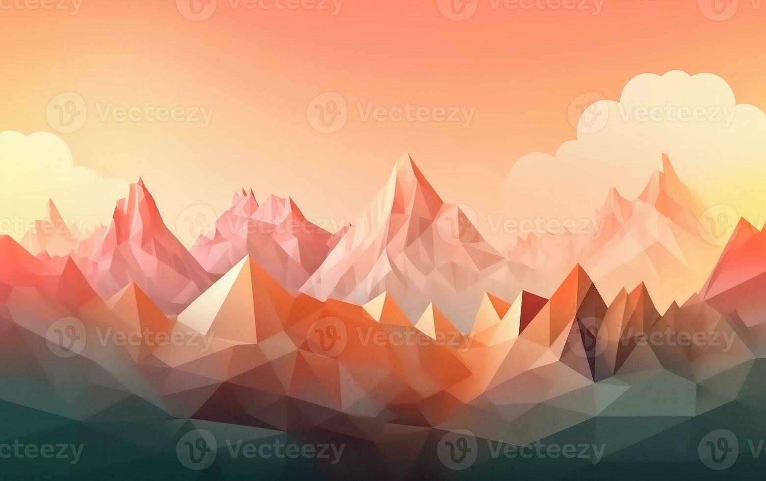 Pastel Gradient Geometric Mountain Range with Sun photo