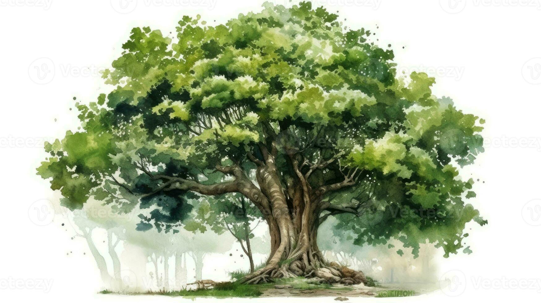 Vibrant Watercolor Illustration of an Isolated Green Tree on White Background photo