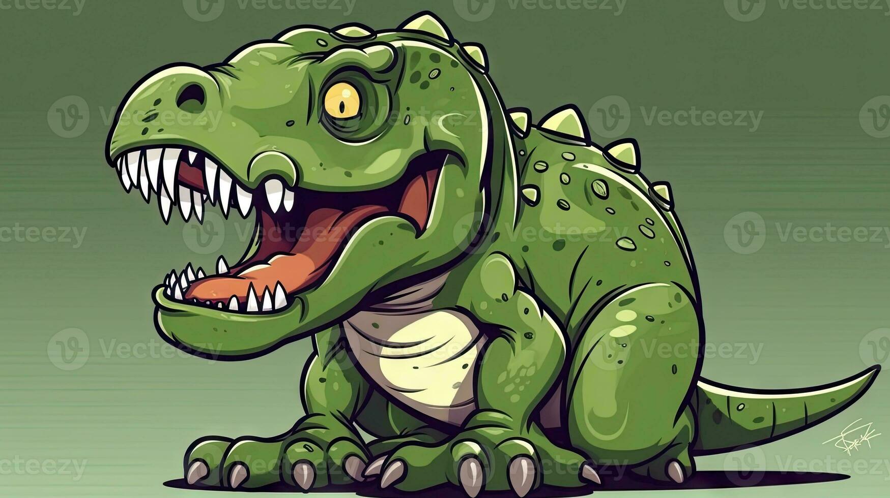 Friendly Green TRex Cartoon for Kids Invitations and Decor Generative AI photo