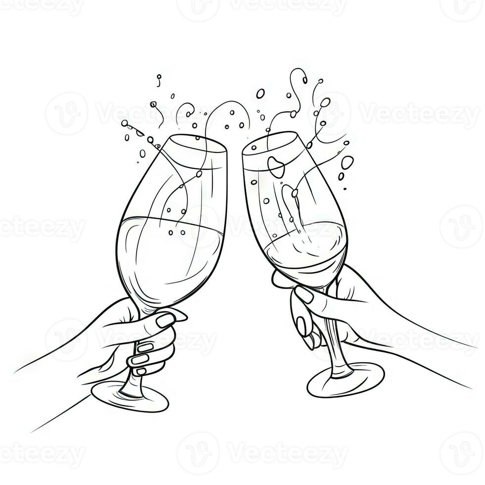 Celebrating with HandDrawn Wine Glasses and Cheers photo
