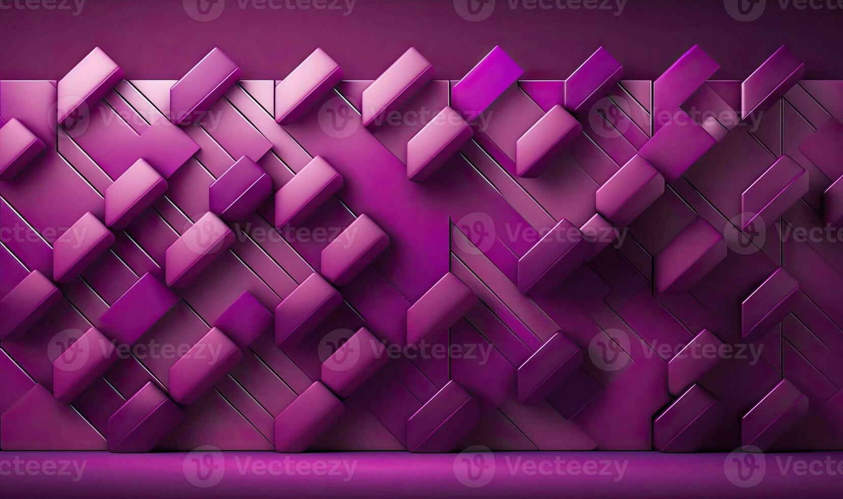 Magenta Herringbone Mosaic Wall with 3D Stacked Blocks photo