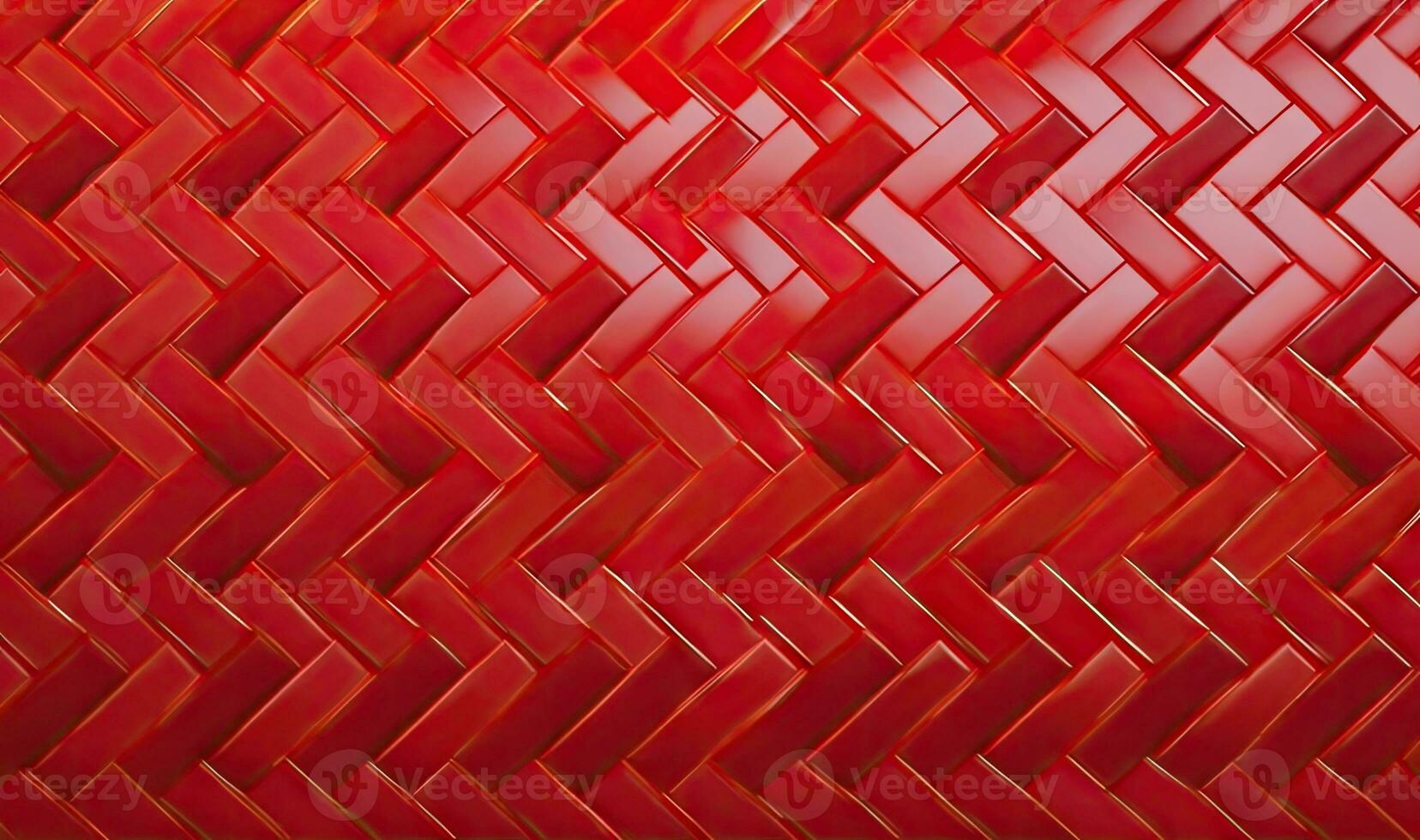 Red Herringbone Mosaic Wall with 3D Stacked Blocks photo
