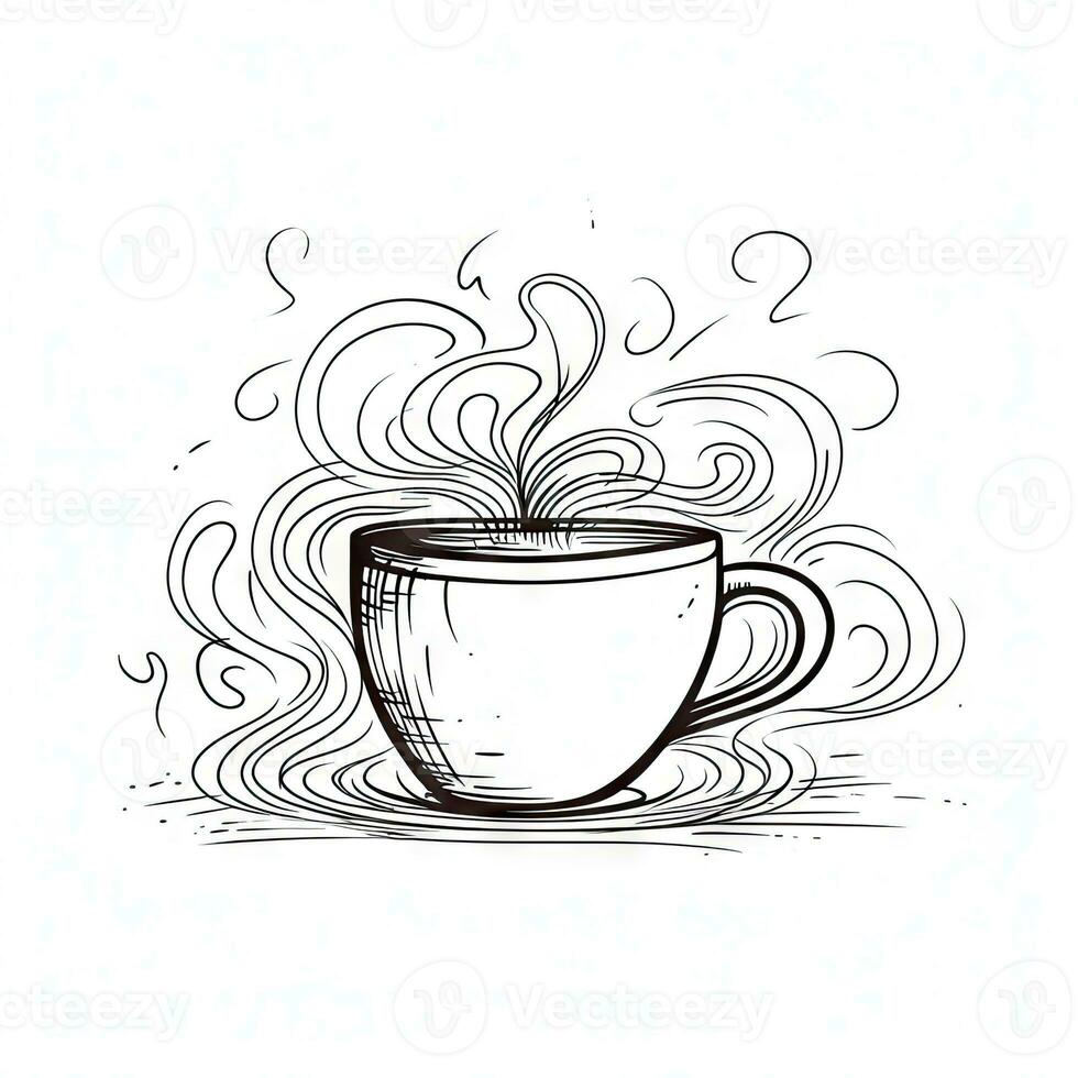 Savor the Aroma of Love with a Hot Coffee Cup in Linear Drawing Style photo