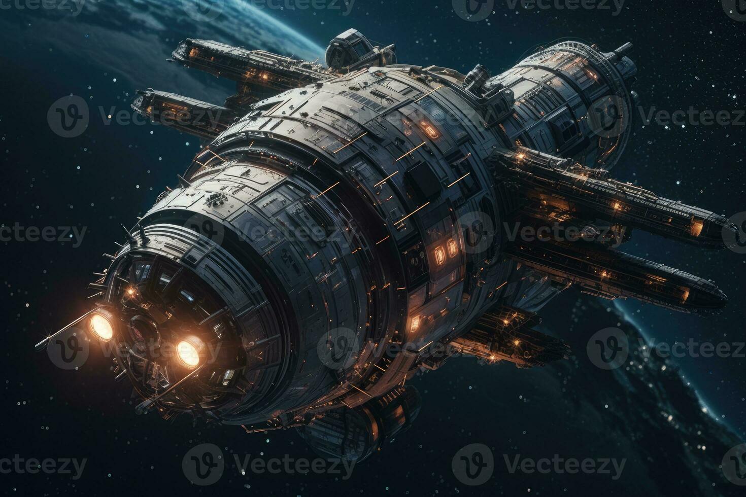 Cinematic Illustration of a Spacecraft in Outer Space Perfect for Posters and Landing Pages photo
