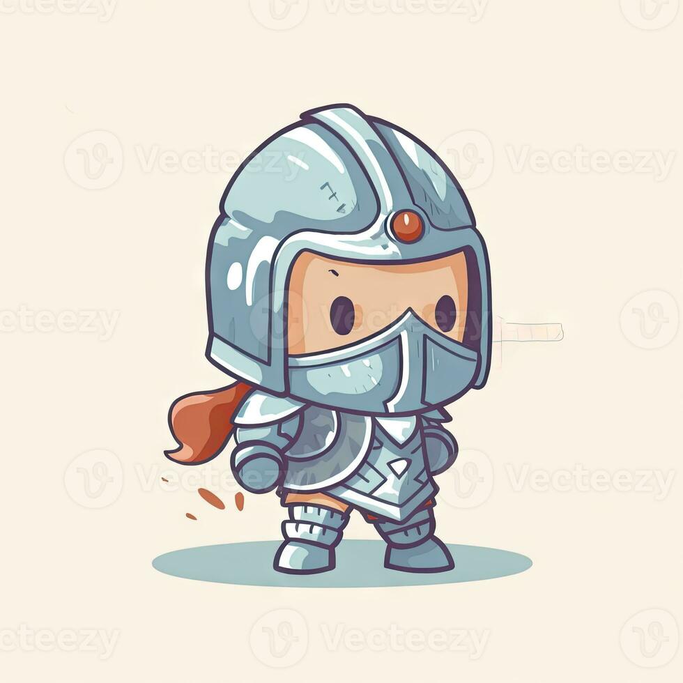 Minimalist Digital Art of a Cute Baby Character in Full Body Armor with a Happy Face photo