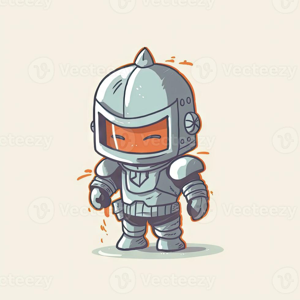 Minimalist Digital Art of a Cute Baby Character in Full Body Armor with a Happy Face photo