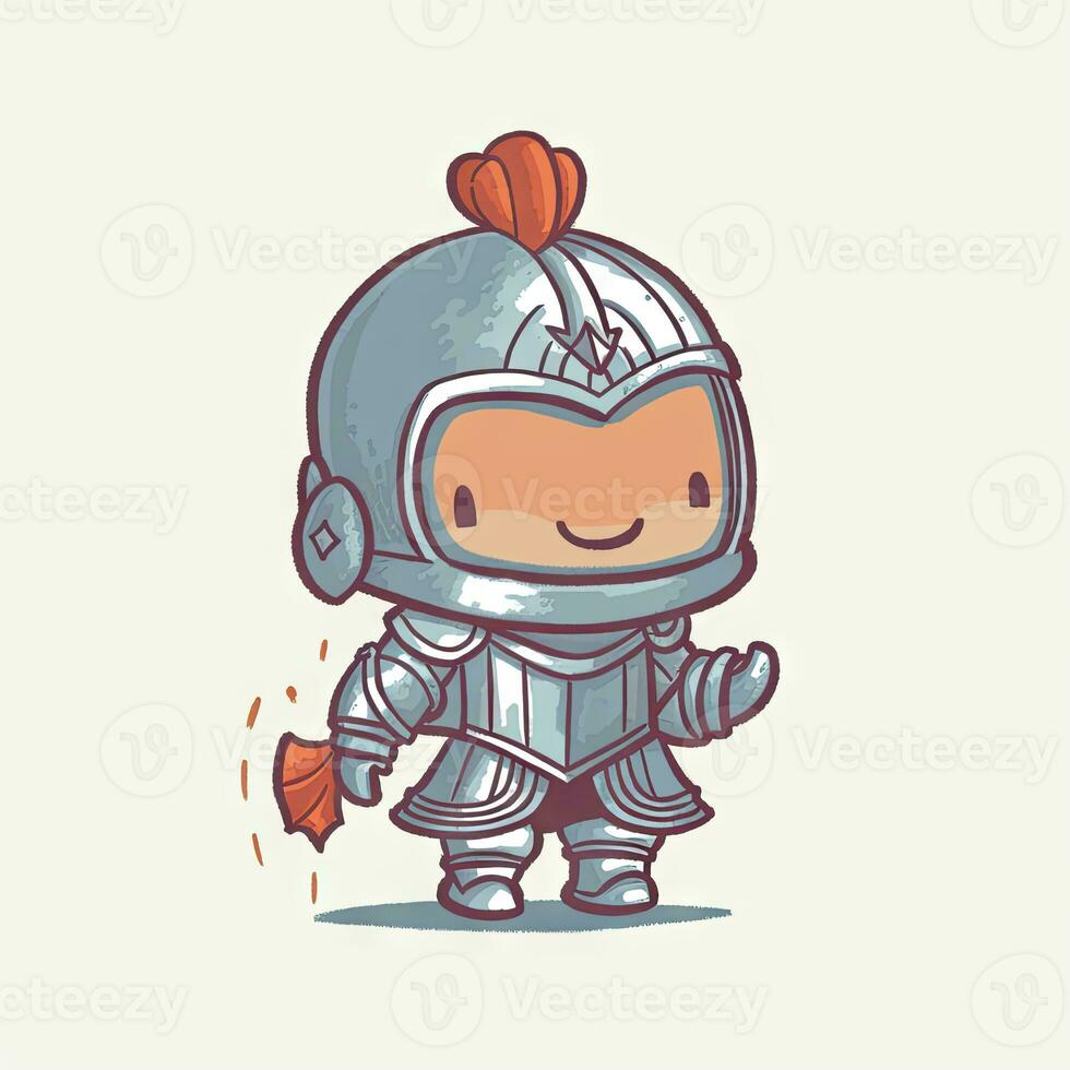 Minimalist Digital Art of a Cute Baby Character in Full Body Armor with a Happy Face photo