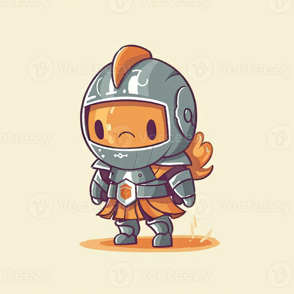 Minimalist Digital Art of a Cute Baby Character in Full Body Armor with a Happy Face photo