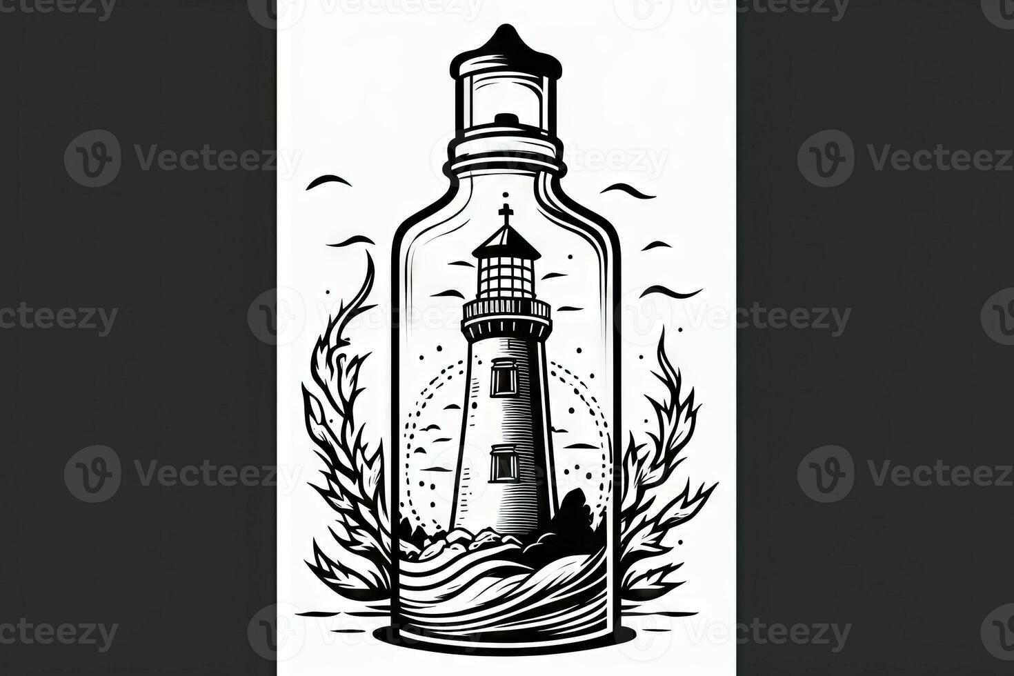 Captivating Lighthouse in a Bottle Graphic Art photo