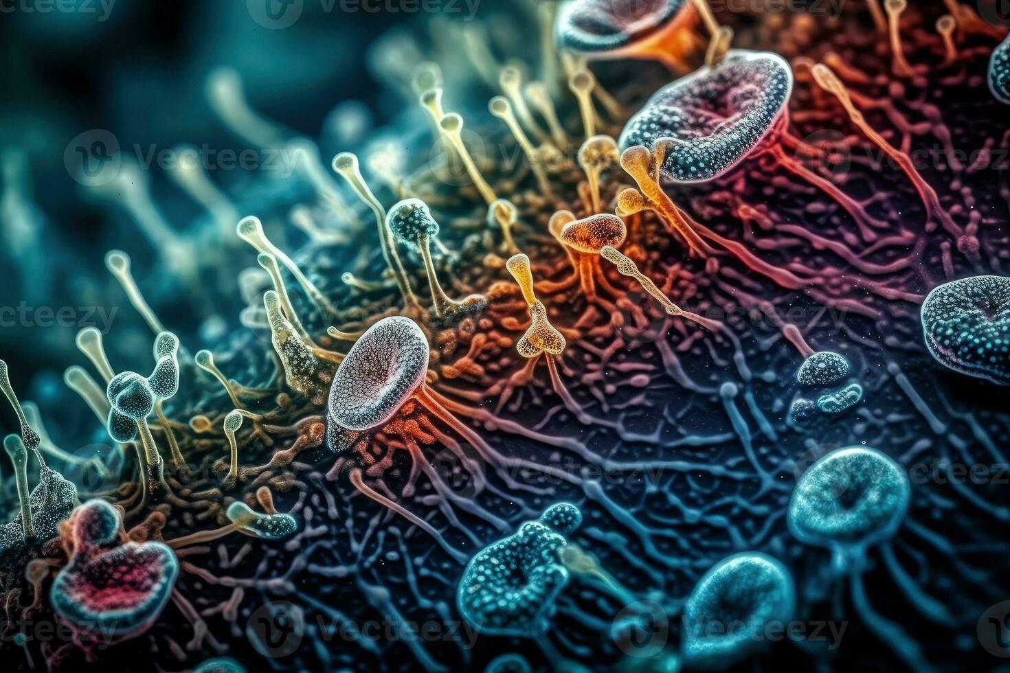 Microscopic View of Bacteria and Virus Cells in a Laboratory Setting photo