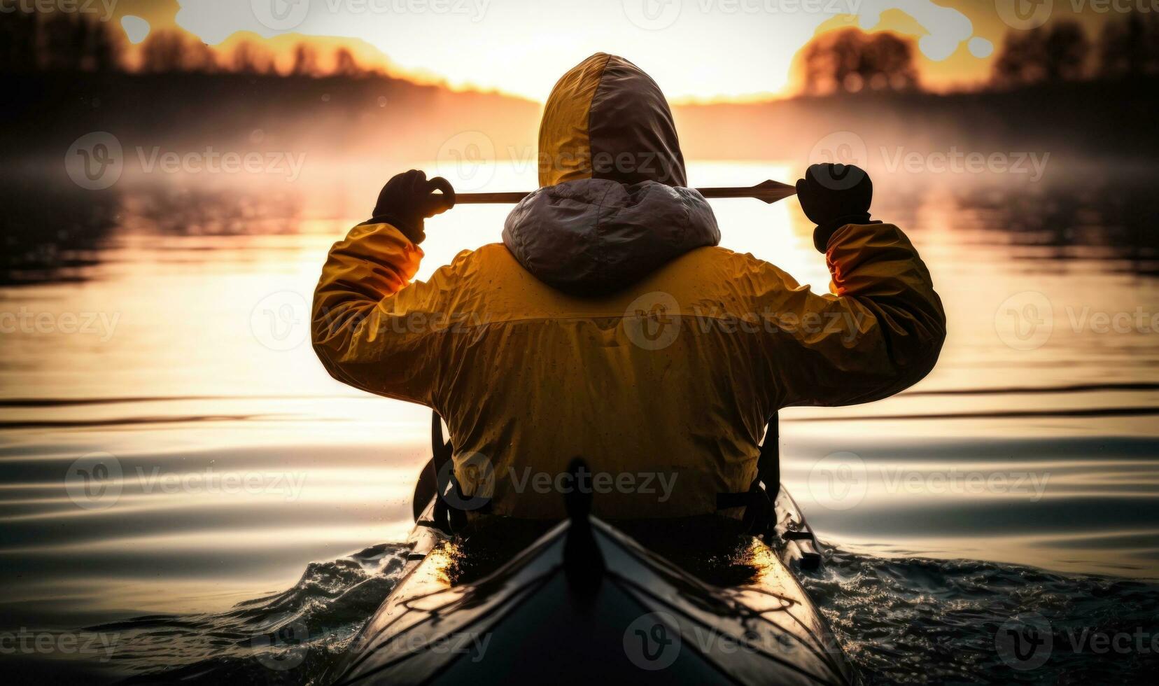 Kayaking in Unity with Nature at Golden Sunset photo