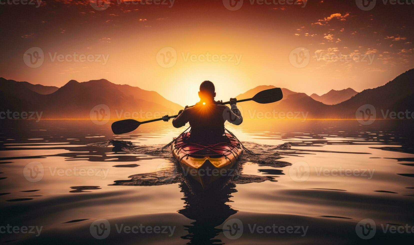 Kayaking in Unity with Nature at Golden Sunset photo
