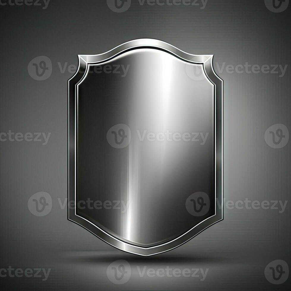 Metal Shield with Frame Realistic Illustration of Blank Silver Steel Metallic Panel with Reflection photo