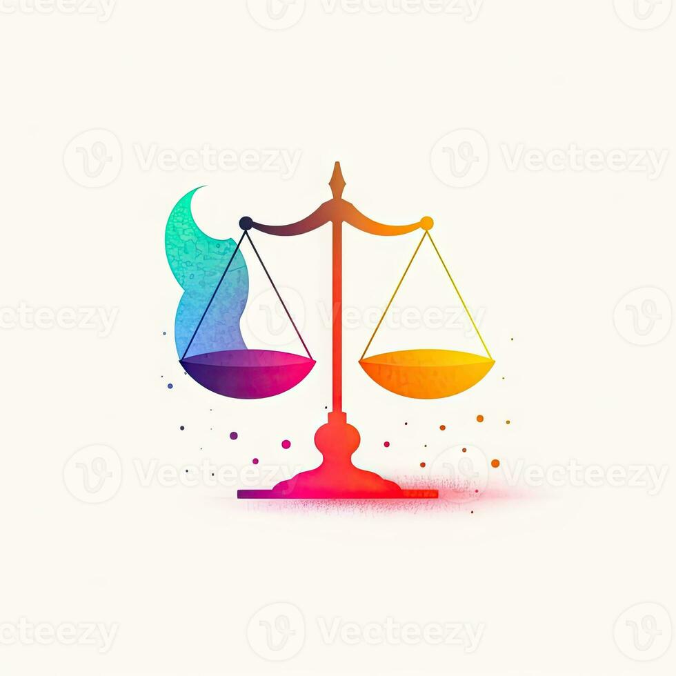 Colorful Minimalistic Libra Scales on White Background photo