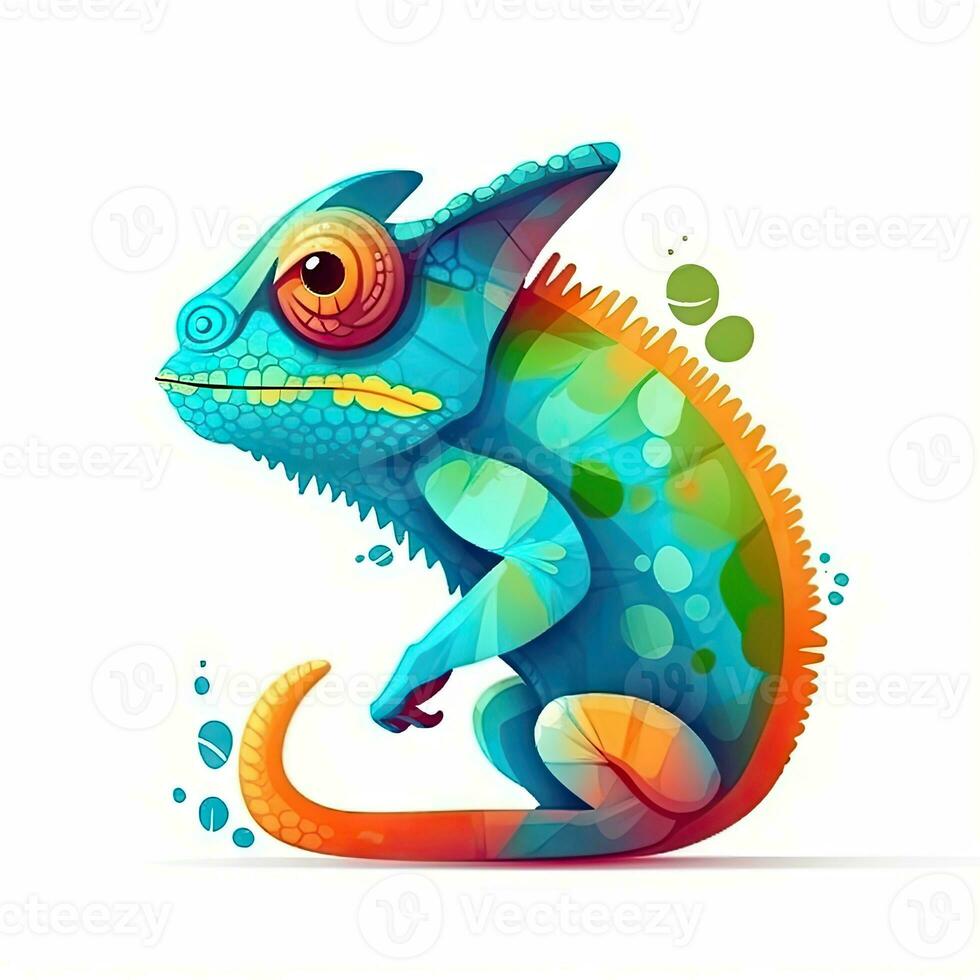 Minimalist Cute Chameleon Digital Drawing on White Background photo
