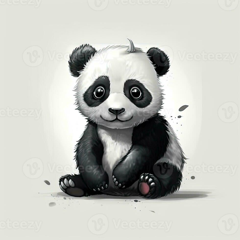 Minimalist Cute Panda Drawing on White Background for Invitations and Posters Generative AI photo
