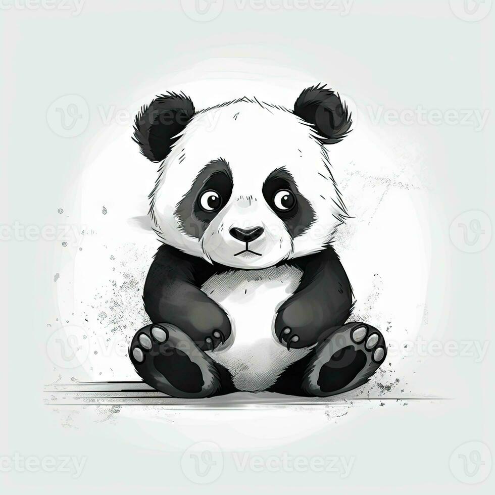 Minimalist Cute Panda Digital Drawing on White Background photo