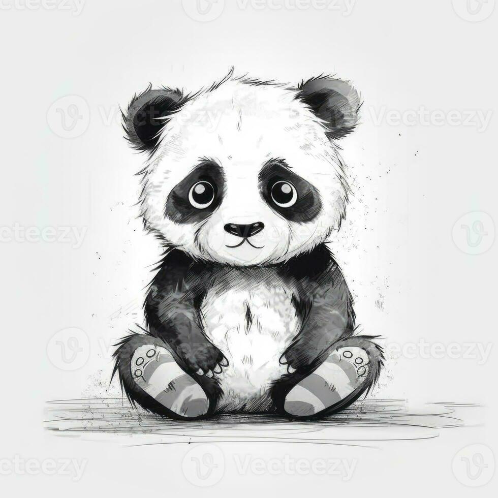 Adorable Minimalist Digital Drawing of a Panda on White Background photo