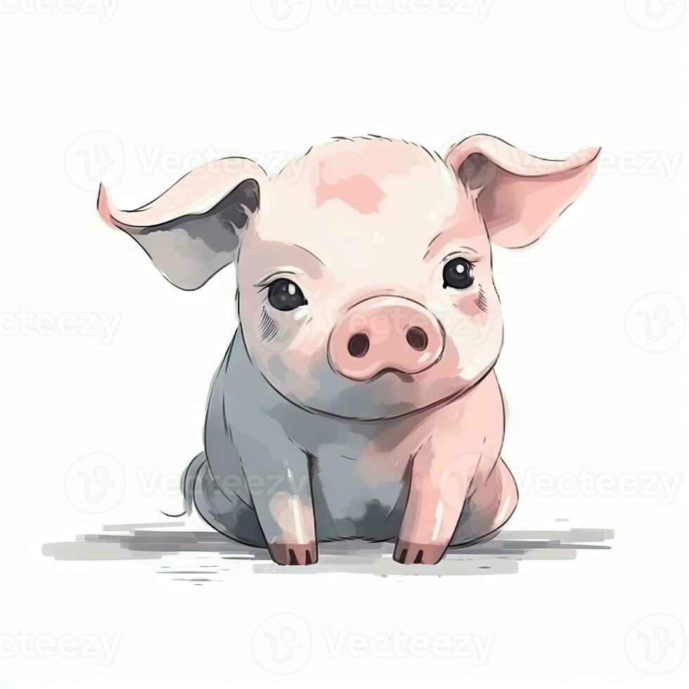Minimalist Digital Drawing of a Cute Pig on White Background photo