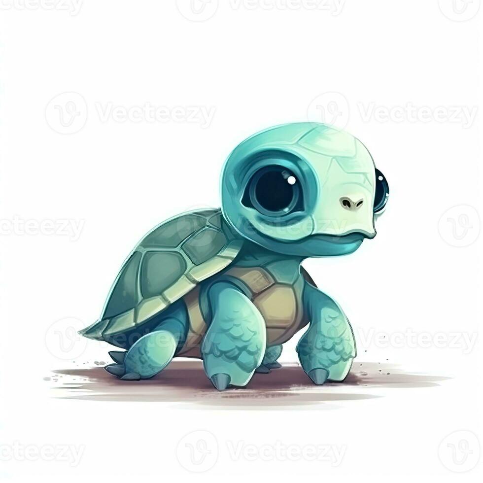 Minimalist Digital Drawing of a Cute Turtle on White Background photo