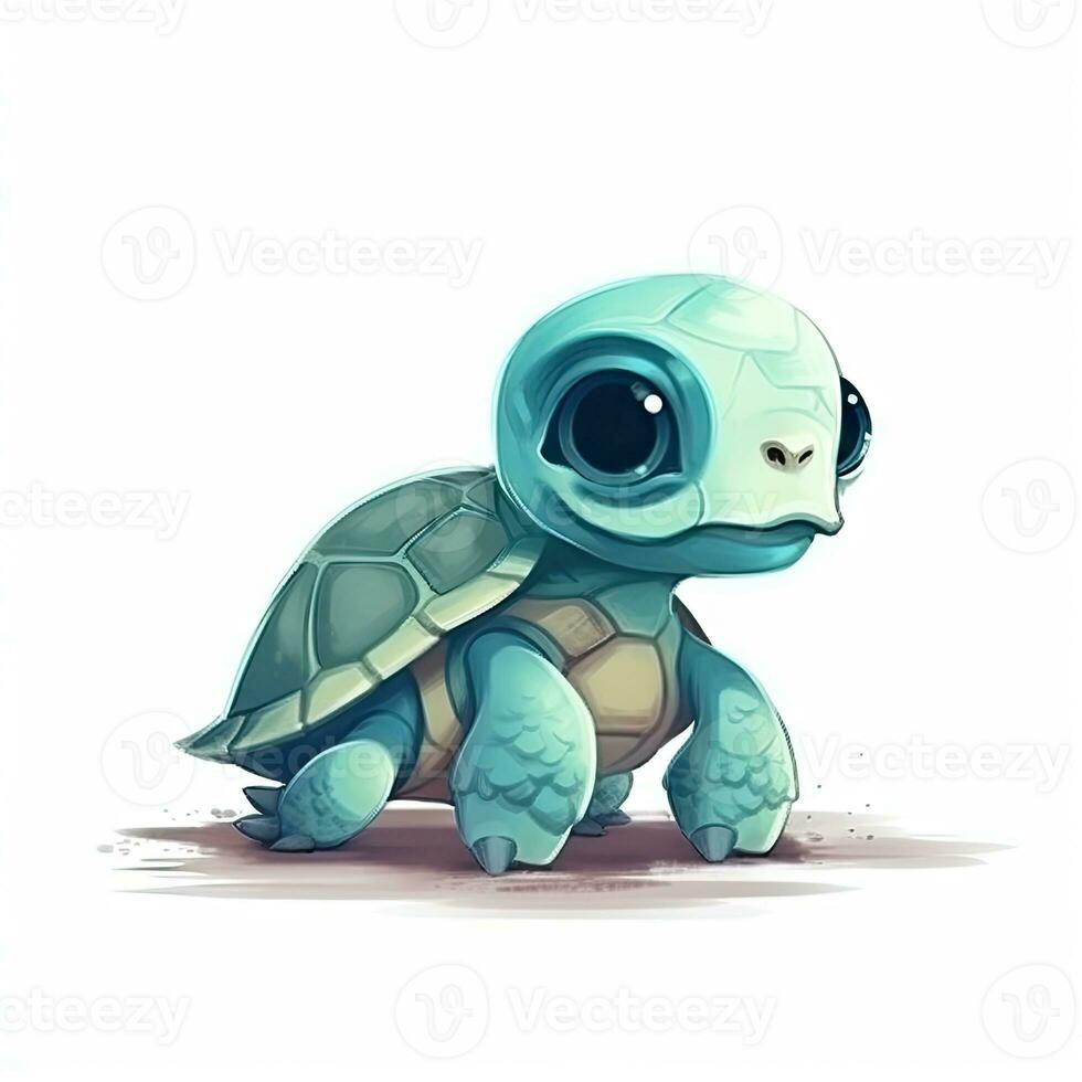 minimalista digital dibujo de un linda Tortuga en blanco antecedentes foto