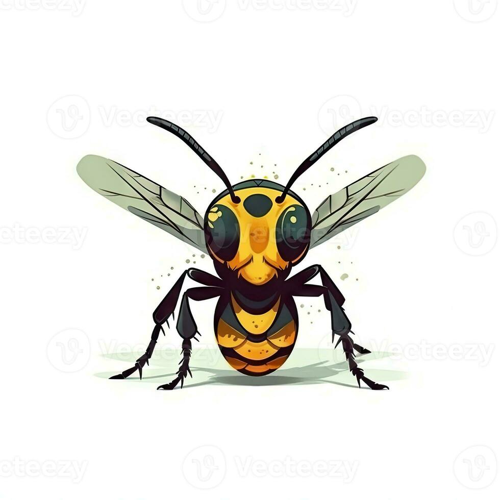 Minimalist Digital Drawing of a Cute Wasp on White Background photo