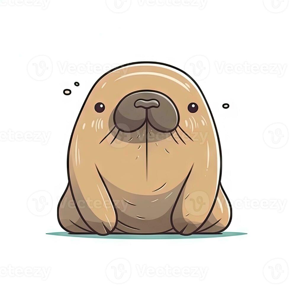 Minimalist Cute Walrus Digital Drawing on White Background 29977432 ...