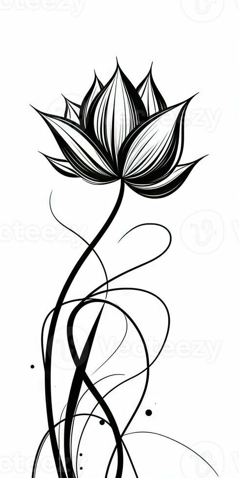 Simple Lotus Flower Doodle on White Background photo