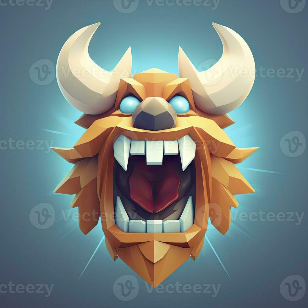 Cute Viking Shouting Mobile Game Icon with Low Poly Graphics photo