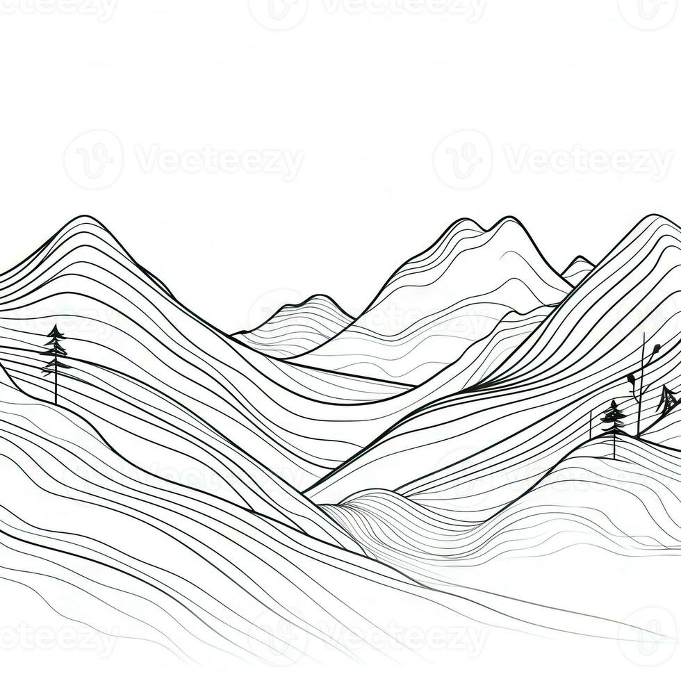 Continuous Line Drawing of Minimalistic Mountain Landscape photo