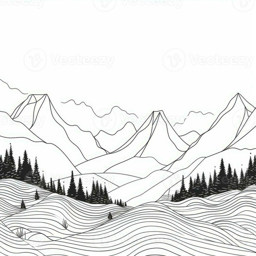 Continuous Line Drawing of Minimalistic Mountain Landscape photo