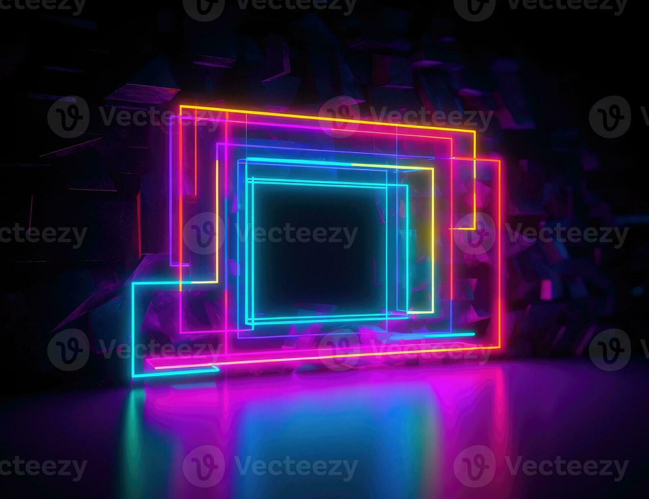 Vibrant Neon Lights in Geometric Frame for Futuristic Designs photo