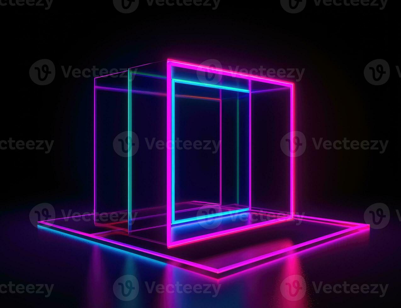 Vibrant Neon Square with Reflection in Colorful Moebius Style photo