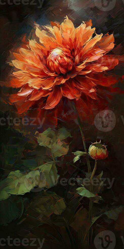 Vibrant Oil Painting of a Single Large Flower in 4K Resolution photo