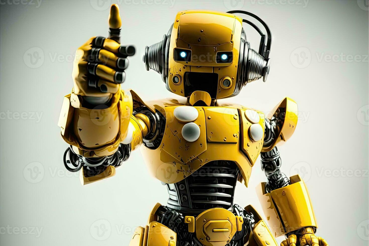 Friendly Yellow Robot Holding Up Index Finger photo