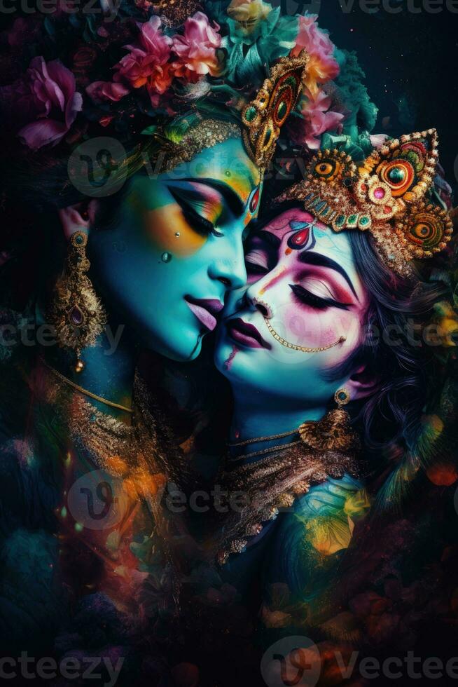 Cosmic Love Portrait of Radha and Krishna in a Mystical Modern Ornament photo