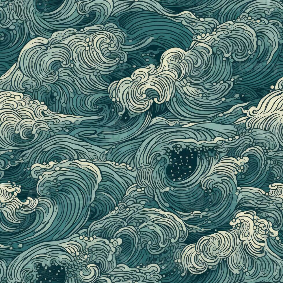 Captivating Drawing of Rolling Ocean Waves photo