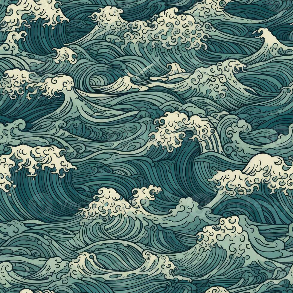 Captivating Drawing of Rolling Ocean Waves photo