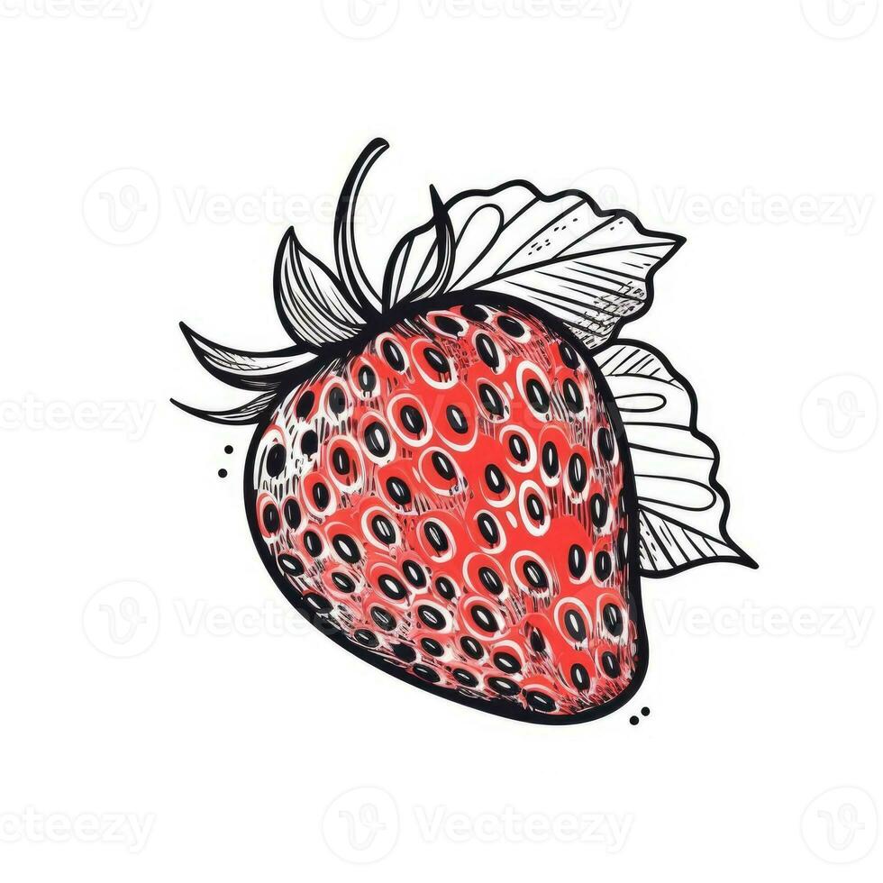 Continuous Line Drawing of Strawberry for Label Design on Colorful Background photo
