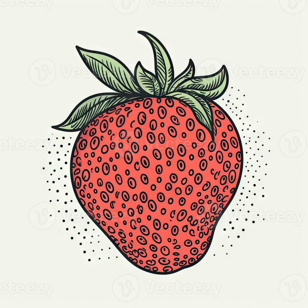 Continuous Line Drawing of Strawberry for Label Design on Colorful Background photo