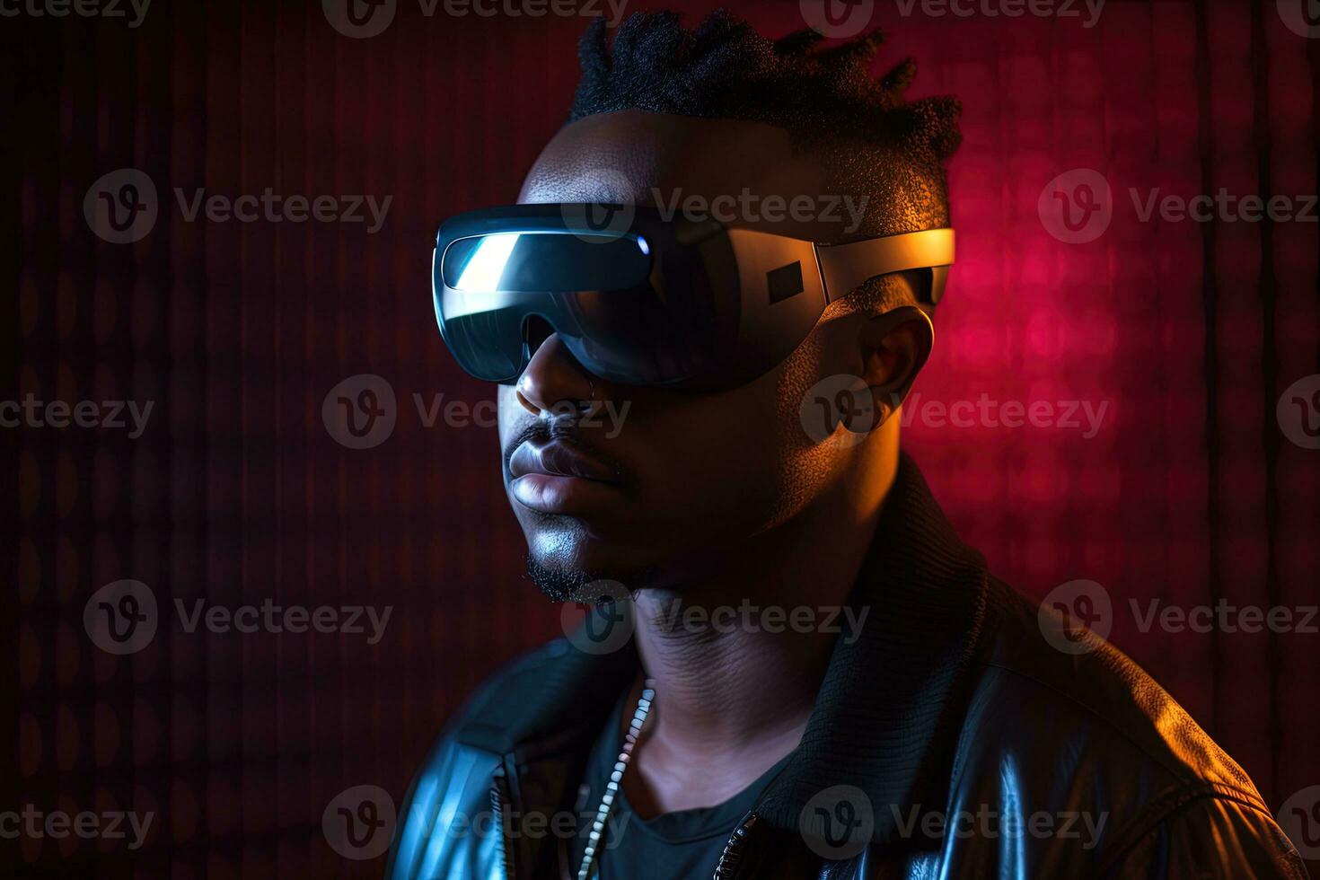 Immersive Gaming Experience with VR Glasses for Young African American Man photo