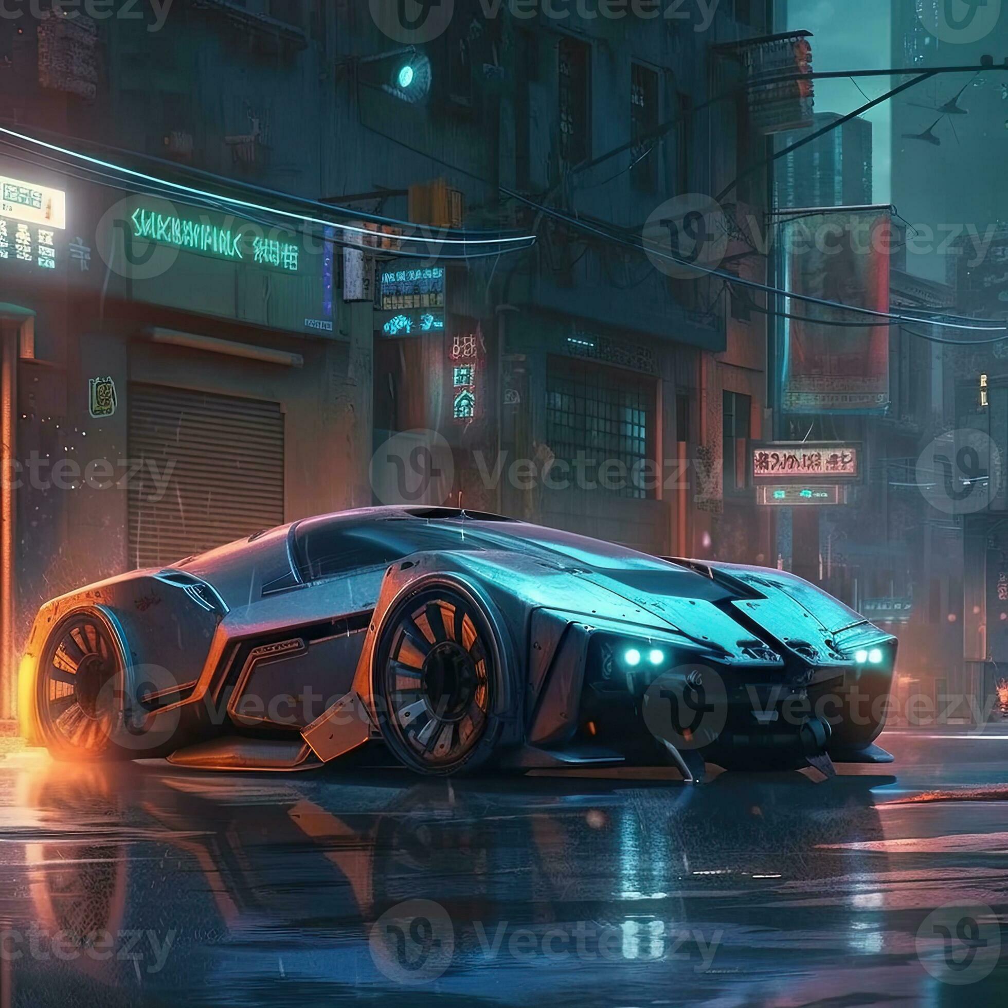 Futuristic Cyberpunk City with Super Exotic Car Concept Art