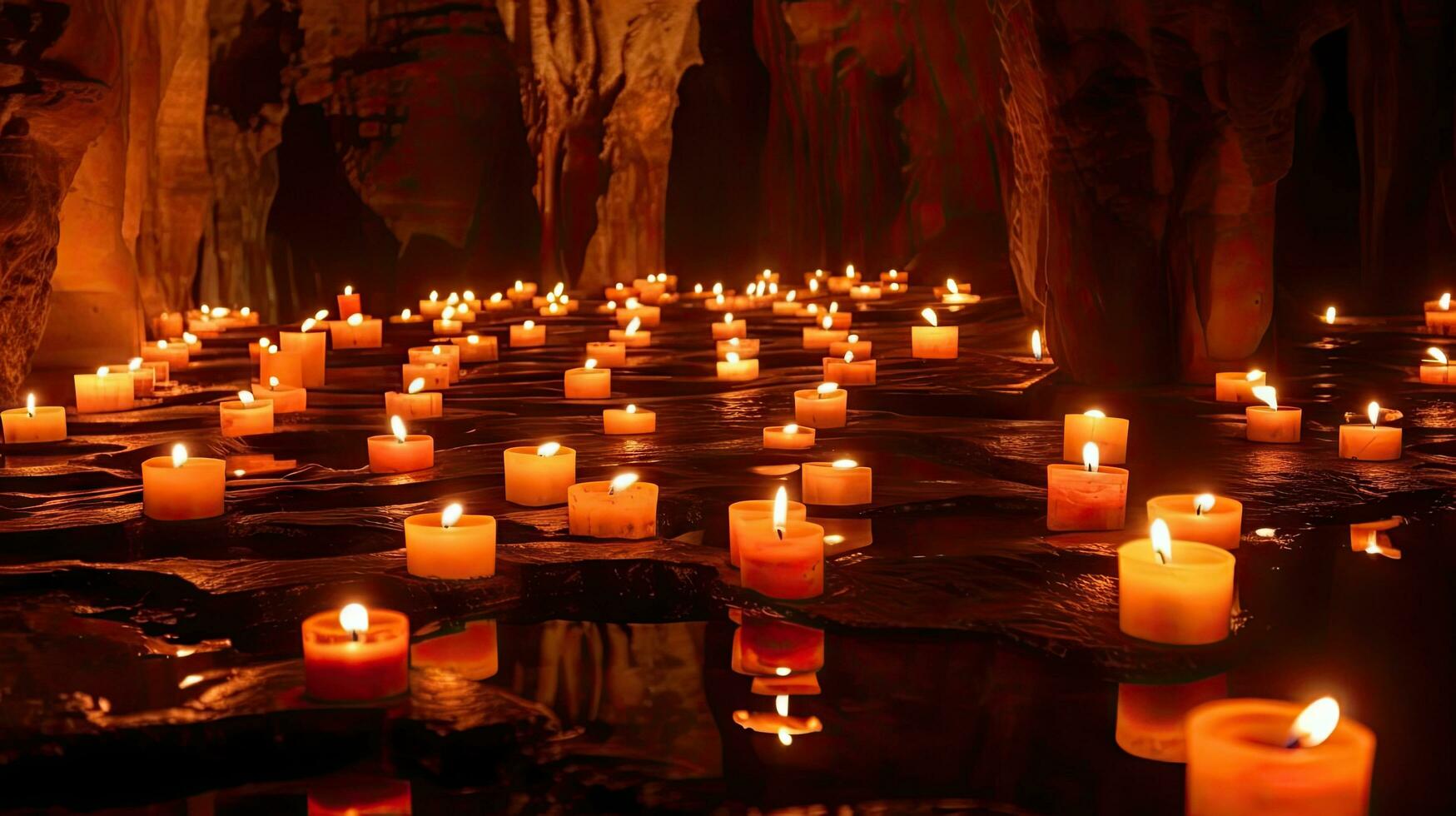 iluminado caverna con fundido velas y vibrante colores foto