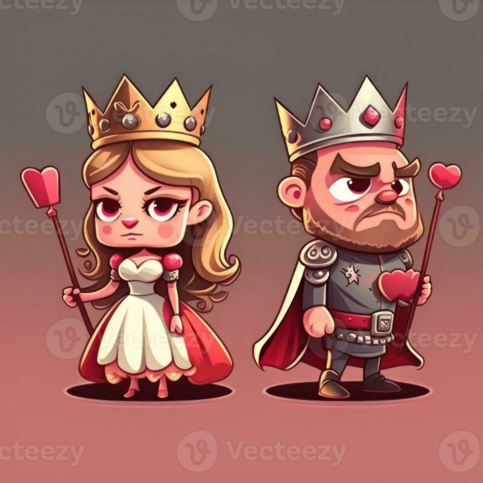 Cartoon King and Queen in Cute Kawaii Style for Valentines Day photo